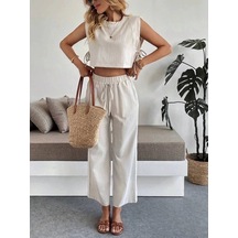 Biçomi Yan Bağlama Detaylı Pantolonlu Takım Bej Bej