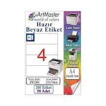 A4 Hazır Beyaz Etiket 210x74.25mm 50 Sayfa 1 Paket 4 Lü Kendinden Yapışkanlı Fotokopi Lazer İnkjet Kağıdı Yazıcılar İçin