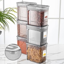 Tr 6'li Lena Jumbo Set- Un Ve Bakliyat Şeker Erzak Saklama Kabı - Dolap Kiler Düzenleyici Kutu 6x5,5 Lt Genel