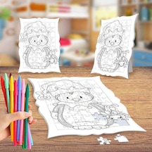 Şapkalı Penguen Boyama Puzzle Tablo Çocuk Eğitici Yapboz
