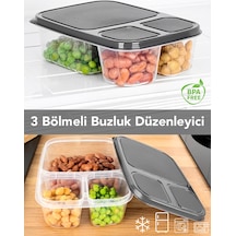 Dikdörtgen 3 Bölmeli Saklama Kabı - Mikrodalga Ve Difrize Uygun Buzdolabı Organizer Difriz Kabı Şeffaf