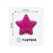 Ütülenebilen Veya Sticker Olarak Kullanılabilen Fuşya Pembe Simli Kabarık Yıldız Patch