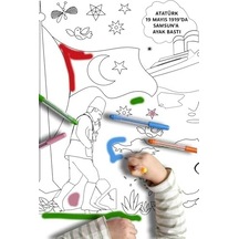 Sinaticaret Atatürk Ve Milli Bayramlar Temalı Dev Boyama Kağıdı Rulosu, 45 Cm X 5 Metre, Çocuklar İçin Eğitici Aktivite