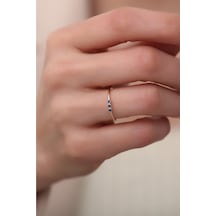 14 Ayar Altın Üç Taşlı Minimal Lacivert Yüzük Sarı Altın