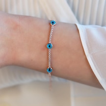 Göz Figürlü Zirkon Taşlı Rose Gold Kaplama Su Yolu Bileklik Gümüş
