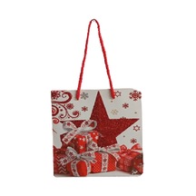 Yılbaşı Karton Çanta Simli Kırmızı Yıldızlı Paketli 15 X15