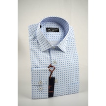 Elitpark Blue Point Pattern Pamuklu Cepli Klasik Fit Premium Erkek Gömlek Buz Mavisi - Mavi Nokta Desen