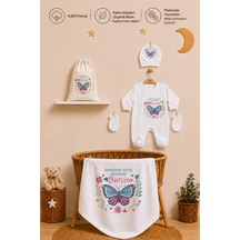Pia Baby İsimli Kız Bebek Hastane Çıkışı Battaniye Tulum Şapka Eldiven Ham Bez Kıyafet Kesesi Yenidoğan Hediyesi 2041btk0x Ekru