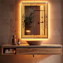 Solrae Amber Led'li Lazer Kumlamalı Lavabo & Banyo Aynası Dokunmatik Sensörlü 65 X 90 Cm Turuncu