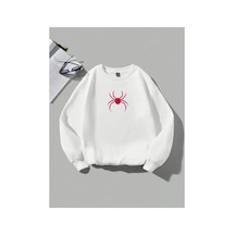 Tarzsokak Coolane Bol Örümcek Desenli Sweatshirt Beyaz