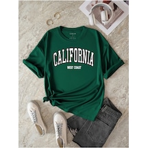 California Wc T-shirt - Yeşil Baskılı Oversize Bisiklet Yaka Kısa Kol Yeşil