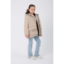 Spor Kız Çocuk Kürklü Su Ve Rüzgar Geçirmez Kapüşonlu 3 Mont Parka-121 Taş
