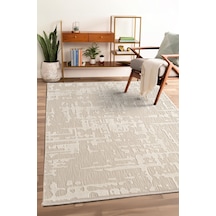 Tablo Tl011a Beyaz Halı Geometrik Desen Antialerjik Pamuk Taban Yıkanabilir Salon Halısı Yatak Odası Krem
