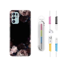 Oppo Reno6 Kılıf Kablo Koruyuculu Dark Flowers 1906