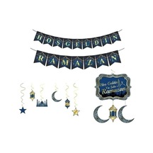Hoşgeldin Ramazan Ramazan Süsleri Seti Mavi Tonlarında Altın Yald