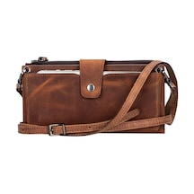 Lozan Strap 6.5 İnch Uyumlu Deri Kartlıklı Kılıf G2 Kahve Kahverengi