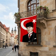 Ay Yıldız Kalpaklı Atatürk Portresi Poster Bayrak Premium Raşel Kumaş Ata43 Diğer