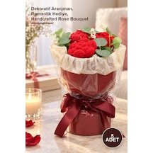 5 Adet El Örgüsü Romantik Gül Buketi Dekoratif Aranjman, Romantik Hediye, Handcrafted Rose Bouquet
