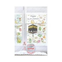Ramazan Ayı Temalı Süsleme, Kabe Ve Ramazan Figürleri Cam Duvar Sticker Seti Şeffaf Çok Renkli