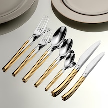 Elegance Altın Sade 84 Parça Deri Kutulu Çatal Kaşık Bıçak Takımı