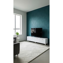Modern Mobilya Belçika Tv Ünitesi Tv Sehpası Ayaklı 4 Kapaklı Beyaz 240 Cm Beyaz