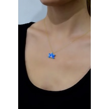 925 Ayar Gümüş Gold Kaplama Lacivert Opal Taşlı Lotus Kolye UVPTS100074-1