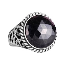 Gerçek Doğal Taş Yüzük - 925k Katı Gümüş Erkek Yüzüğü Mavi Safir İle Gümüş