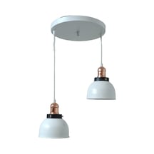 Rys Retro Metal Beyaz 2 Li Bakır Duylu Dekoratif Rustik Sarkıt Avize Çap :30 Cm-rys6088