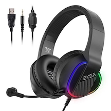 Eksa E400 Gaming Kulaklık Oyuncu Kulaklığı 3D Surround RGB Led 3.5 mm & Çıkarılabilir Mikrofon - ZORE-257904 Siyah