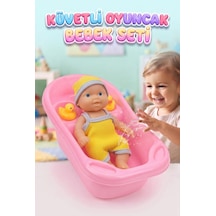 Küvetli Bebek Banyo Seti 25 Cm Oyuncak Bebek Ve Küvet Aksesuarlı Tam Set Sarı
