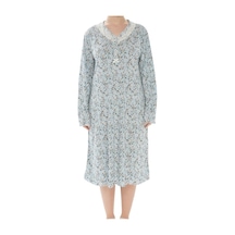 Kadın Desenli Bambu %100 Pamuk Mevsimlik Uzun Kol Gecelik -geniş Kesim Anne Kalıp Mavi