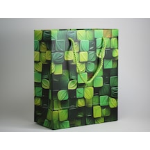Eczane Hediyelik & Alışveriş Karton Çanta Körüklü Yeşil Mozaik 20 x 10 x 23.50 CM 25 Adet