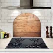 Decorita Cam Ocak Arkası Koruyucu | Oval Şekilli | Ahşap Görünüml