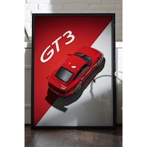 Porsche Gt3 Siyah Ahşap Çerçeveli Poster, Dekoratif Araba Duvar Tablosu