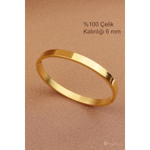 Çelik Kelepçe - Sade Düz Çelik Kelepçe Bileklik Kalınlık 0,6mm Gold - 662082530 Gold