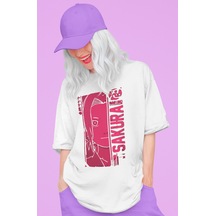 Sevbano Tasarım Haruno Sakura Baskılı Unisex Oversize Naruto Anime Dizi K Beyaz