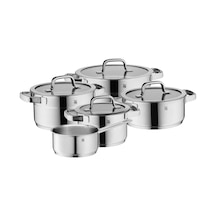 Compact Cuisine 5 Parça Tencere Seti, İndüksiyon Uyumlu, Cam Kapaklı, Cromargan Yüksek Kaliteli Parlak Paslanmaz Çelik, Kaplamasız, İç Ölçü Skalalı Çok Renkli