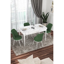 Canisa Concept Kor Serisi 70x114 Açılabilir Mutfak Masası Takımı Beyaz Mermer Desen Masa 4 Haki Yeşil Sandalye Masa Beyaz Mermer Desenli Sandalyeler Haki Yeşili