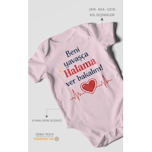 Morivokids Beni Yavaşça Halama Ver Bakalım Kısa Kollu Bebek Body %100 Pamuk Bebe Pembe