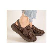 N Napa Shoe Np.9557.kahve Taşlı Sandalet Napa Shoe Kadın Kahverengi Taşlı Sabo Terlik Konfor Taban Günlük Şık Terlik