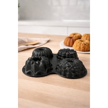 Viona 4'lü Muffin Döküm Kek Kalıbı Siyah Siyah