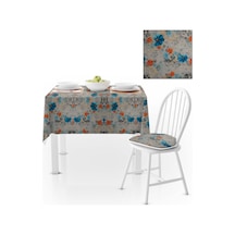 Çiçek Desenli Mavi Turuncu Dijital Baskılı Süet Dokuma Masa Örtüsü 140x260
