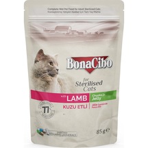 Bonacibo Kuzu Etli Jelly Pouch Kısırlaştırılmış Yetişkin Kedi Yaş Maması 85 G