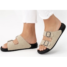 N Napa Shoe Pld.5002k.bej Napa Shoe Kadın Çift Tokalı Comfort Terlik Bej / Siyah Taban