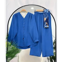 Lovie Moda Kadın Ayrobin Mini Düğmeli Takım Mavi