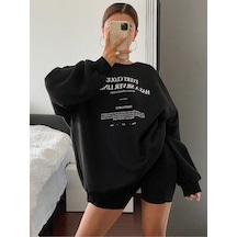 Startmore Siyah Kadın Siyah Every Özel Renkli Oversize Bisiklet Yaka Pamuklu