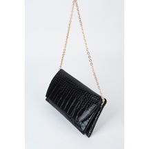 Vivaq Kadın Croco Siyah Zarf Tasarım 2 Bölmeli Mini Zincir Askılı Çıt Çıt Kapama Clutch Ve El Çantası