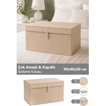 Maxi Boy Hurç - Çok Amaçlı Organizer Kapaklı Saklama Kutusu 50x40x30cm Bej