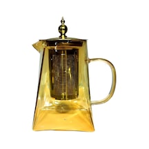 Qerhome Borosilikat Cam Amber Metal Süzgeç Ve Kapaklı Demlik Piramit 950 Ml Amber