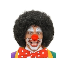 Siyah Renk Kıvırcık Afro Bonus Peruk Saç Ve Kırmızı Sünger Burun Seti 6 Yaş